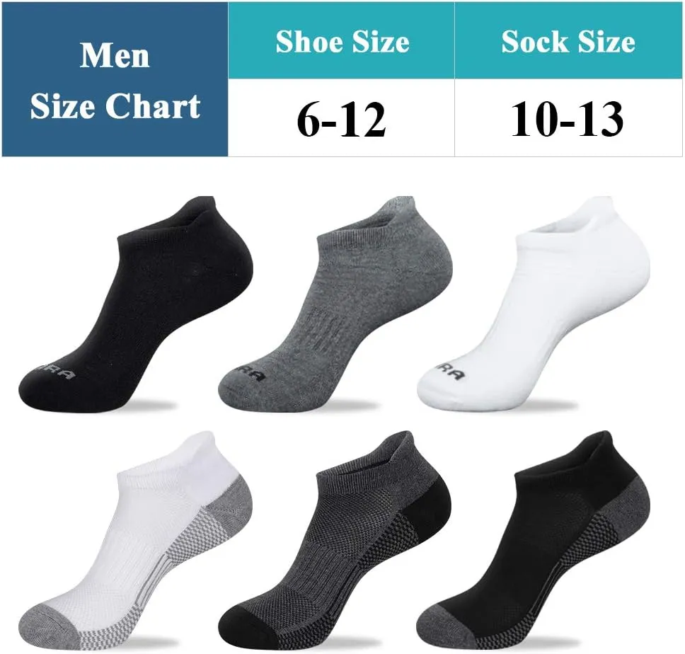 Mens Ankle Socks 6 Pack Low Cut Athletic Running Cushioned Tab Socks