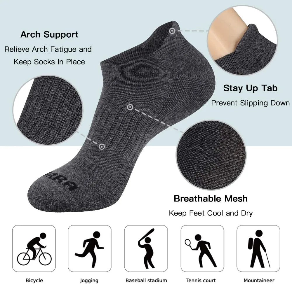 Mens Ankle Socks 6 Pack Low Cut Athletic Running Cushioned Tab Socks