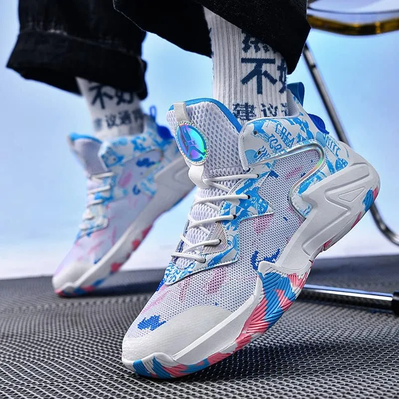 Mens Basketball Shoes Lightweight Breathable Non Slip Outdoor High Top Sneakers Cushioning Workout Boots for Fitness Streetball Shoe Sports Shoe for Running Walking