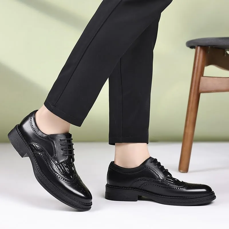 Men's Brogue Oxfords Shoes Fashion Classic Carved Lace Up Leather Low Heels Dress Shoe
