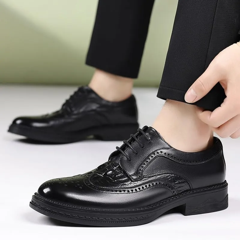 Men's Brogue Oxfords Shoes Fashion Classic Carved Lace Up Leather Low Heels Dress Shoe