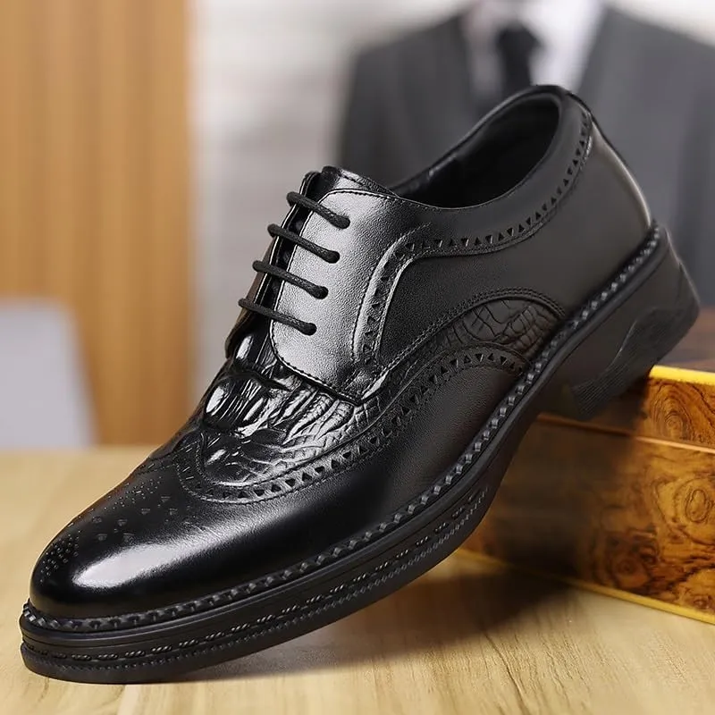 Men's Brogue Oxfords Shoes Fashion Classic Carved Lace Up Leather Low Heels Dress Shoe