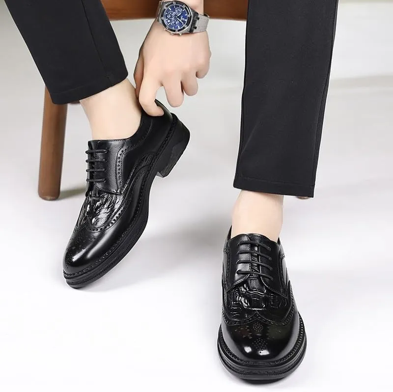Men's Brogue Oxfords Shoes Fashion Classic Carved Lace Up Leather Low Heels Dress Shoe