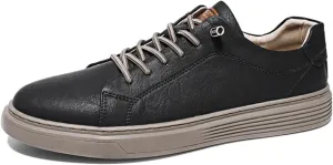 Mens Casual Slip-on Leather Sneakers with Elastic Band Classical Retro Breathable Flats Walking Oxford Shoes