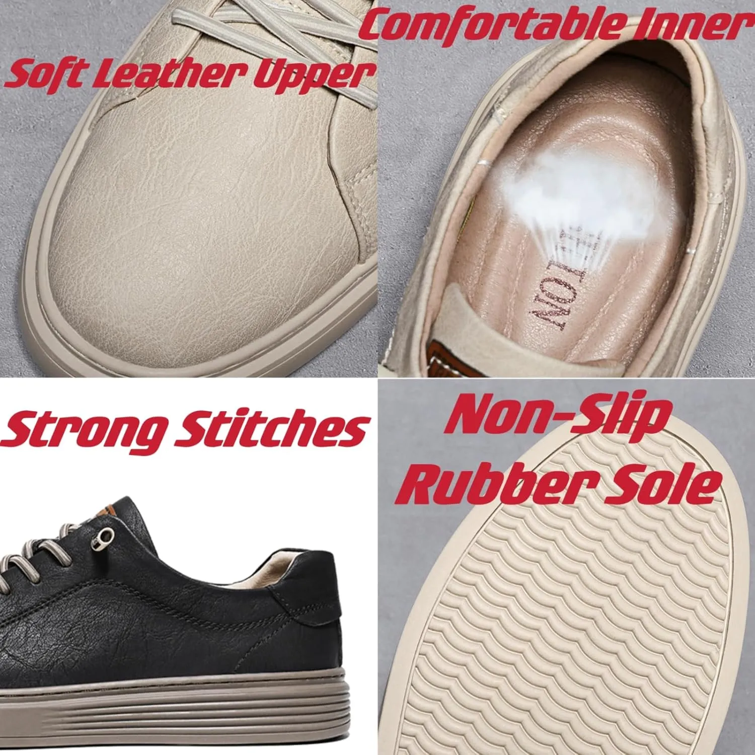 Mens Casual Slip-on Leather Sneakers with Elastic Band Classical Retro Breathable Flats Walking Oxford Shoes