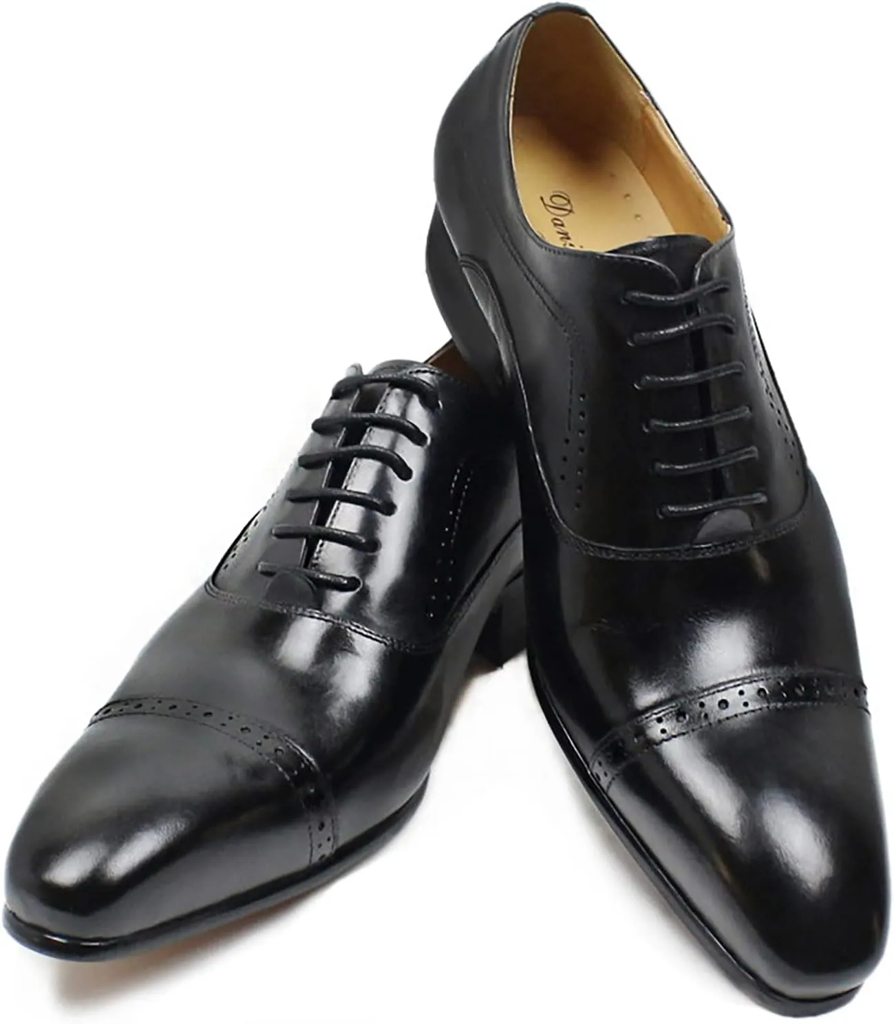 Mens Cowhide Wingtip Derbys Wedding Formal Lace-Up Oxfords Pointed Toe Brogues Vintage Dress Shoes,Black-43