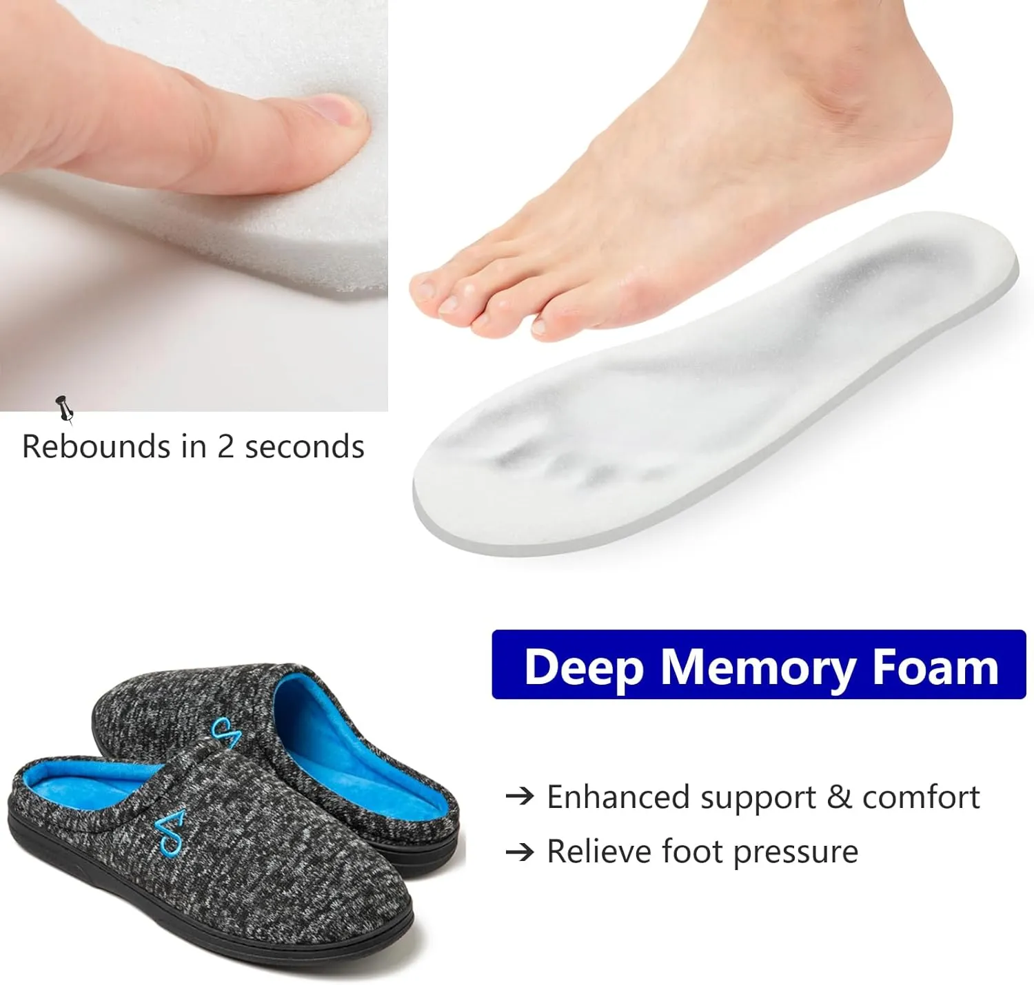 Men's Cozy House Slippers Indoor Shoes Memory Foam Insoles & Rubber Soles