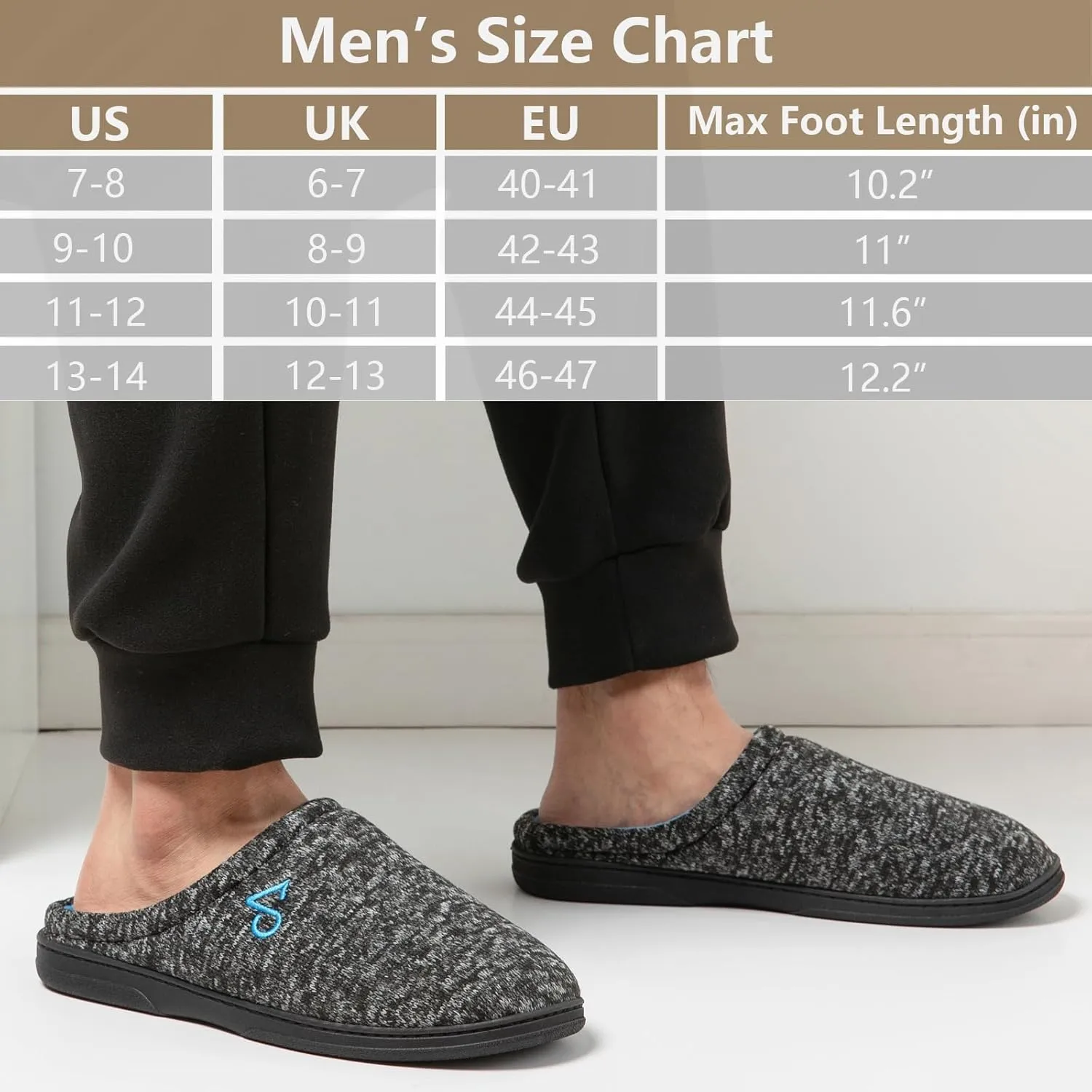 Men's Cozy House Slippers Indoor Shoes Memory Foam Insoles & Rubber Soles