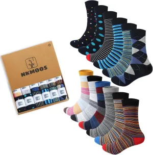 Mens Dress Socks Cotton Crew Striped funny Colorful Sock Size 10-13 for Men＆women Work Business Formal 6/12 Pairs