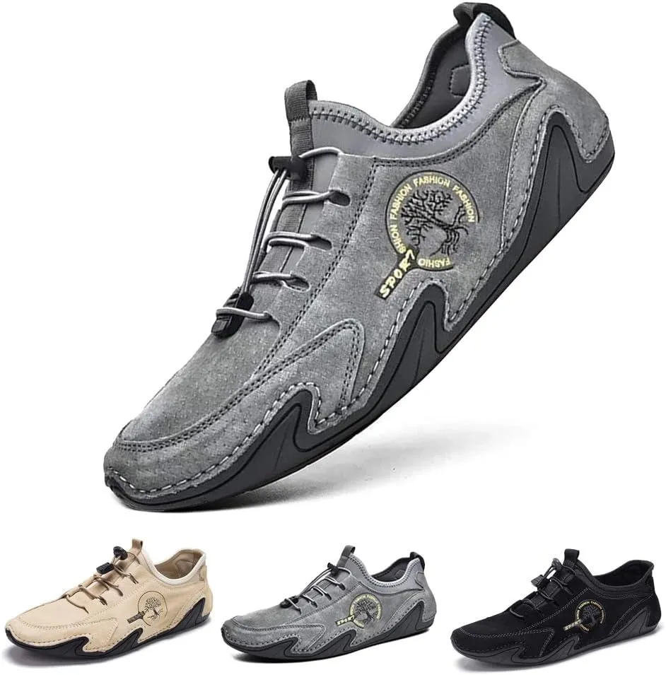 Mens Driving Loafers Shoes Casual Shoes Slip On Flat Loafers Boat Shoes Moccasins Lightweight Soft Comfort Lace up Oxford Walking Shoe for Work Office Dress Outdoor Slippers Hand Stitching Ankle Boots