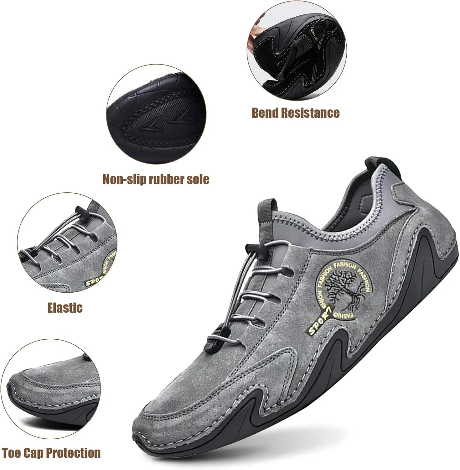 Mens Driving Loafers Shoes Casual Shoes Slip On Flat Loafers Boat Shoes Moccasins Lightweight Soft Comfort Lace up Oxford Walking Shoe for Work Office Dress Outdoor Slippers Hand Stitching Ankle Boots