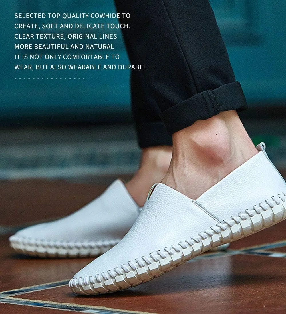 Men's Genuine Leather Loafer Shoes Slip On Soft Walking Driving Shoes