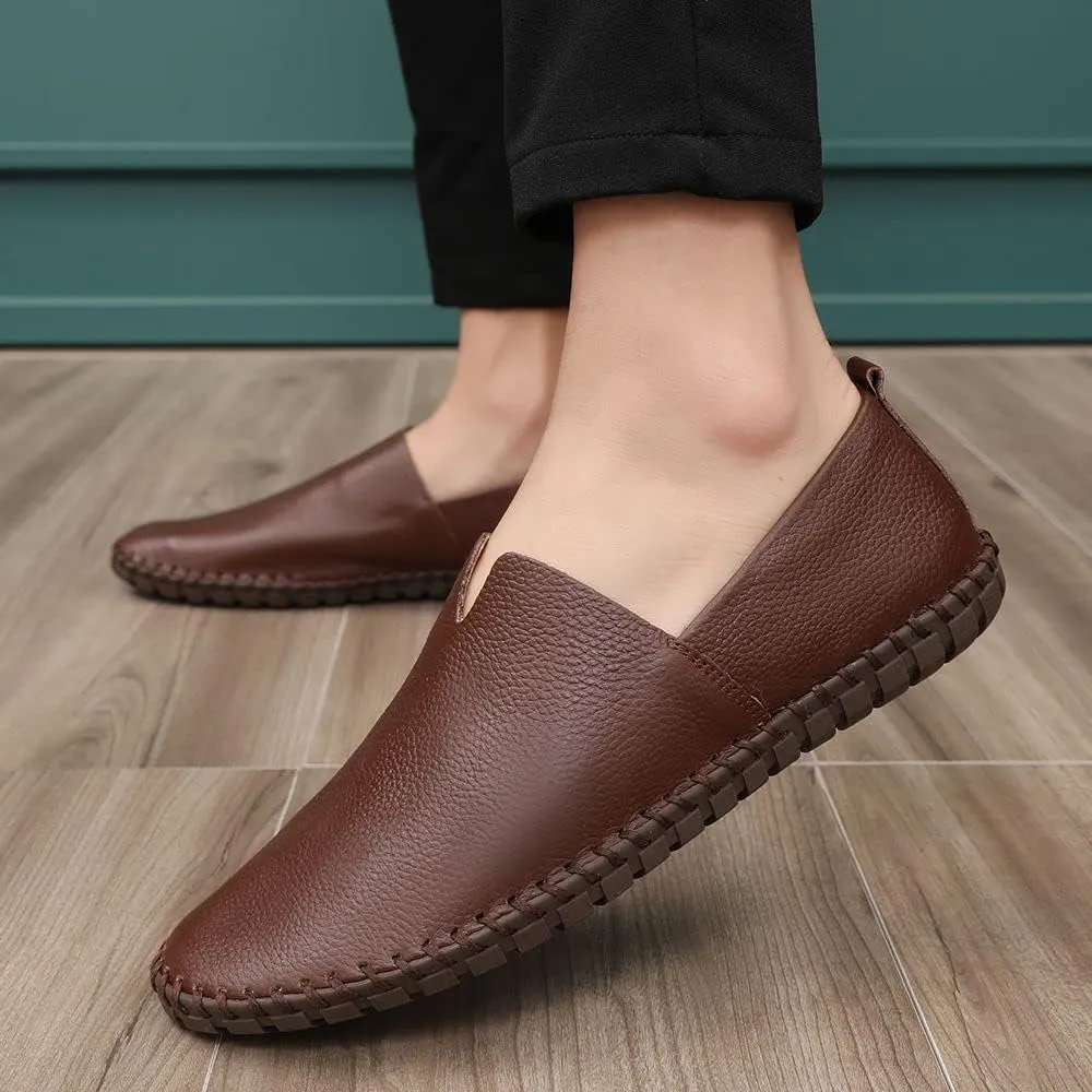 Men's Genuine Leather Loafer Shoes Slip On Soft Walking Driving Shoes
