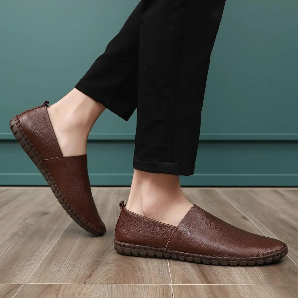 Men's Genuine Leather Loafer Shoes Slip On Soft Walking Driving Shoes