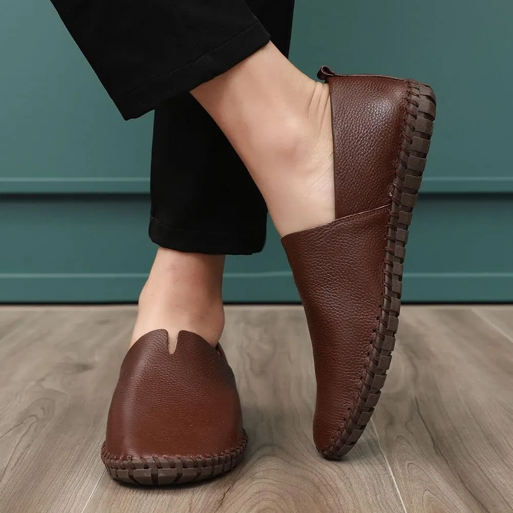 Men's Genuine Leather Loafer Shoes Slip On Soft Walking Driving Shoes