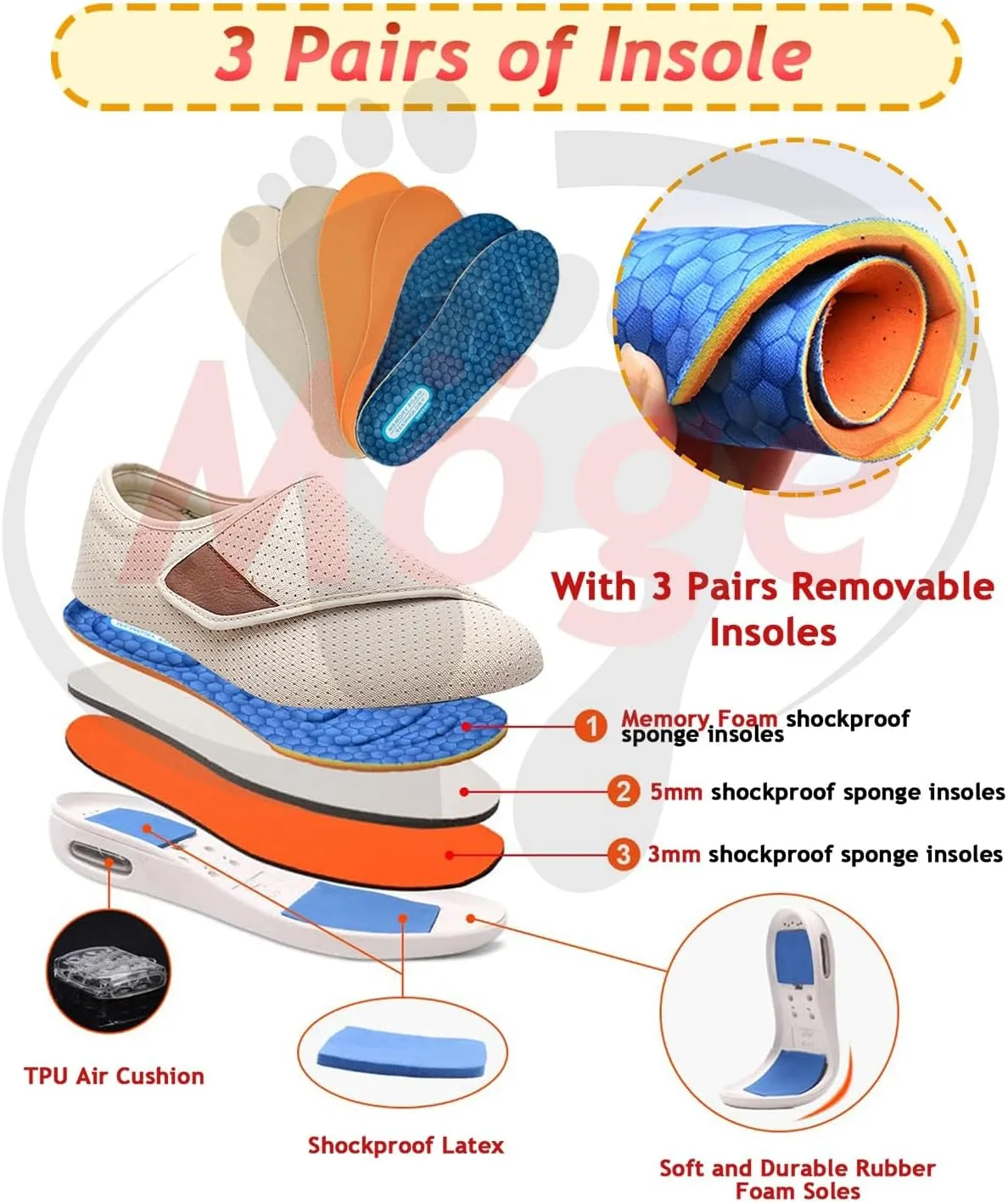 Men's Hands-Free Slip On Shoes Comfortable Tennis Sneakers with 3 Pairs Insoles Replacement for Elderly Swollen Feet Lightweight Loafer Slip On Boat Wide Fit Trainers Men