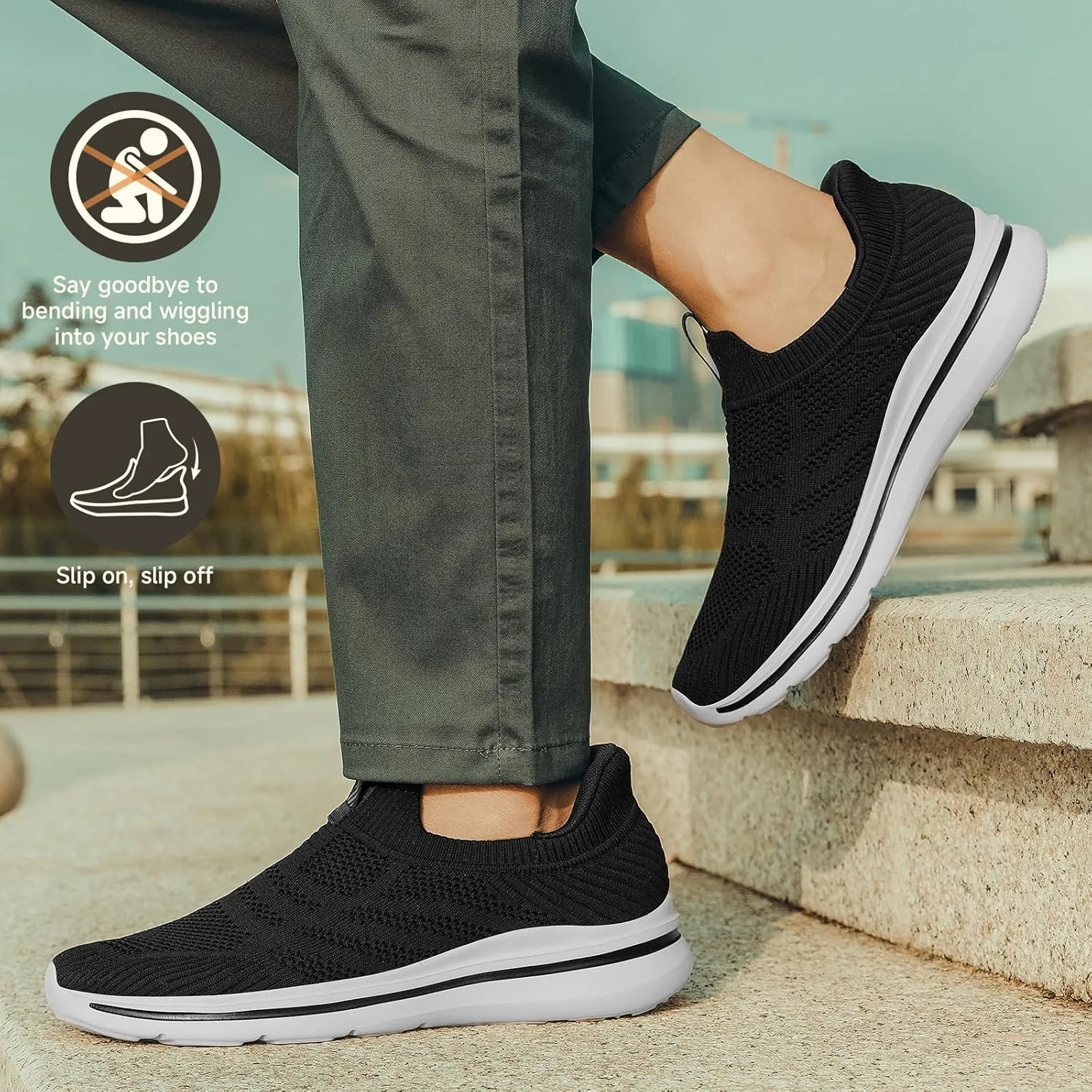 Men's Hands-Free Slip On Sneakers | Laceless Walking Shoes for Gym/Travel/Office