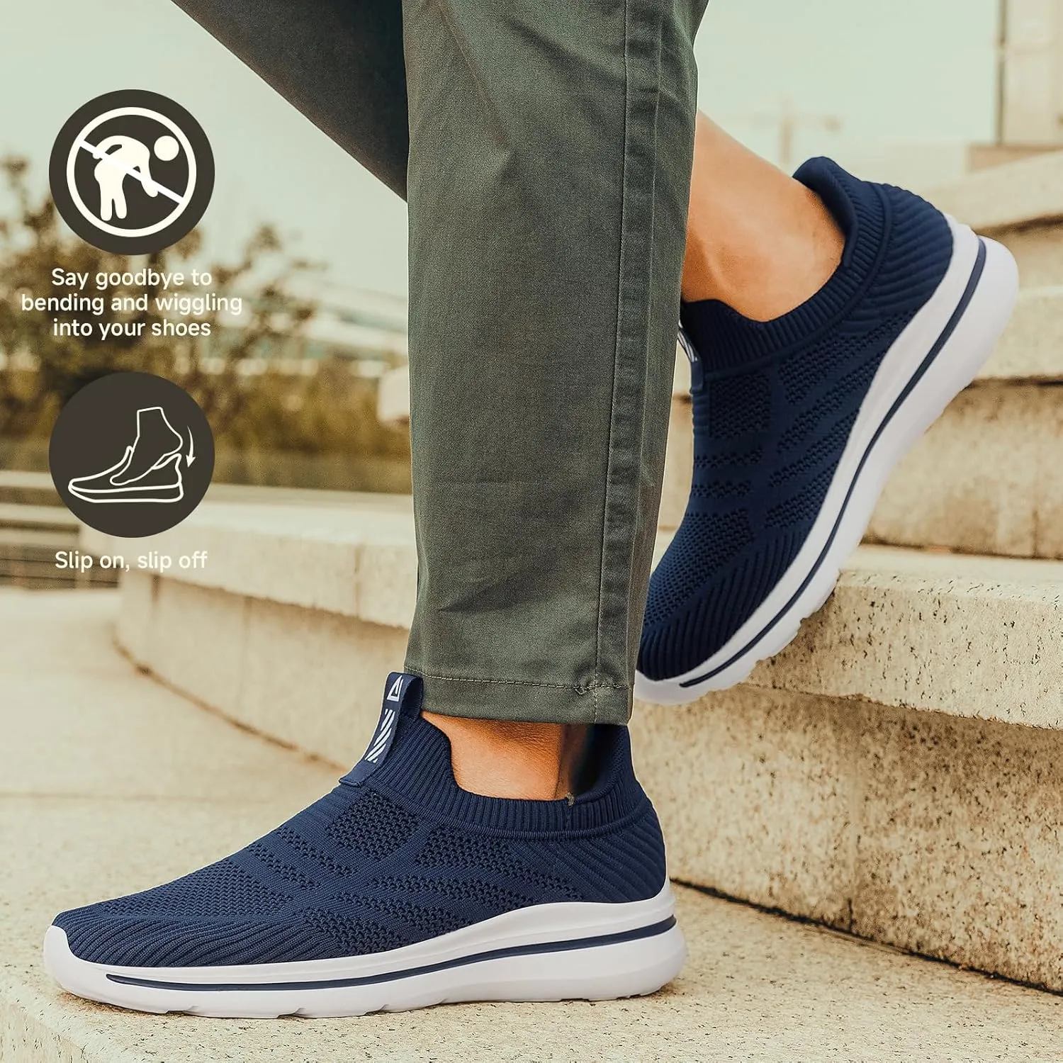 Men's Hands-Free Slip On Sneakers | Laceless Walking Shoes for Gym/Travel/Office
