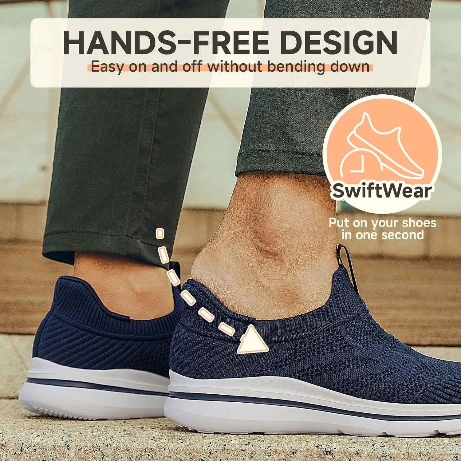 Men's Hands-Free Slip On Sneakers | Laceless Walking Shoes for Gym/Travel/Office
