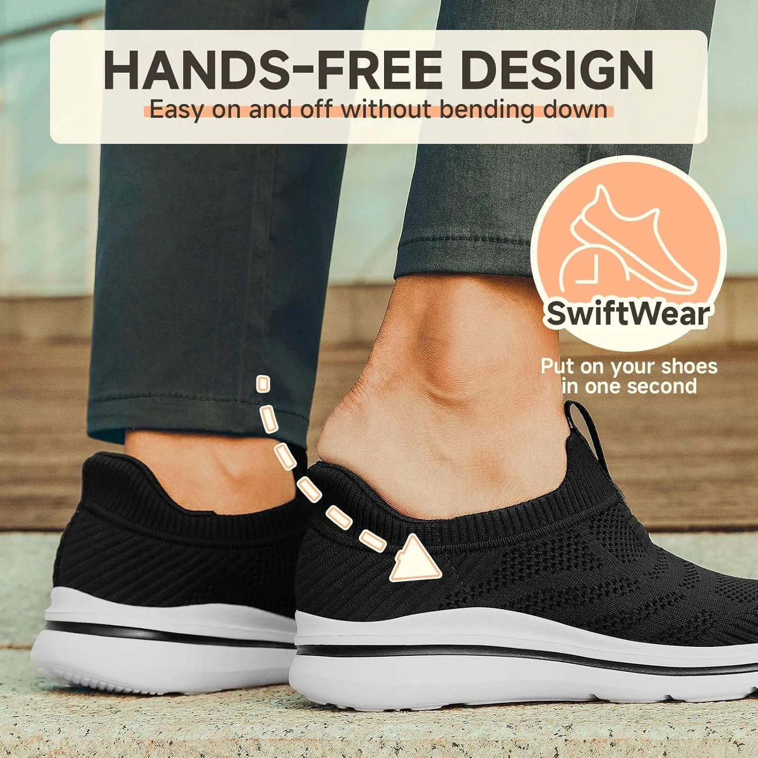 Men's Hands-Free Slip On Sneakers | Laceless Walking Shoes for Gym/Travel/Office