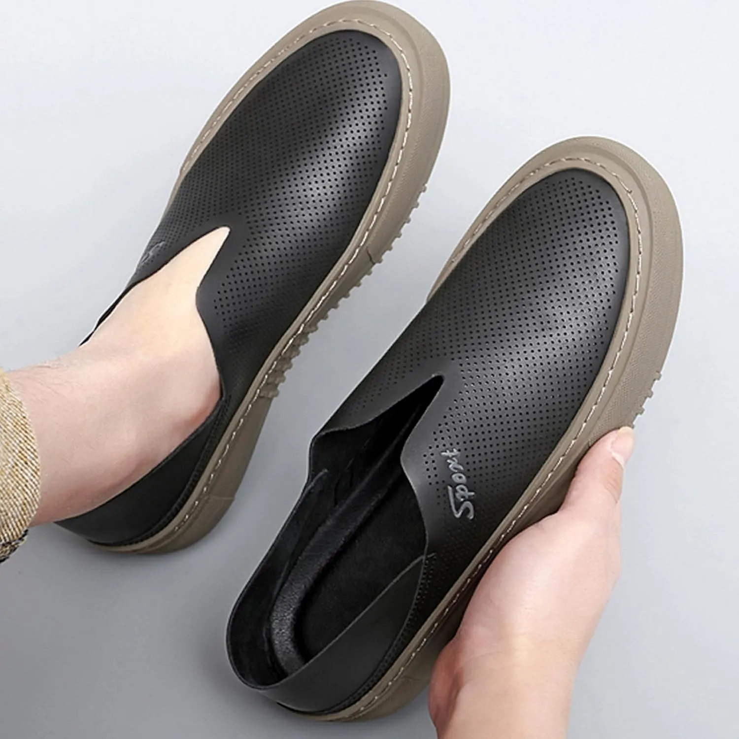 Men's Hollow Soft Sole Slip On Flat Loafers,Handmade Stitching Fashion Casual Outdoor Breathable Lightweight Driving Dress Shoe,Moccasin Cutout Flats