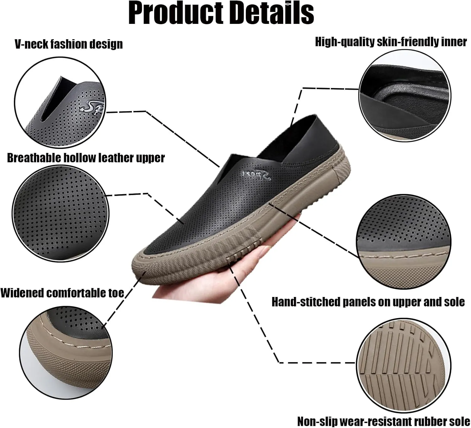 Men's Hollow Soft Sole Slip On Flat Loafers,Handmade Stitching Fashion Casual Outdoor Breathable Lightweight Driving Dress Shoe,Moccasin Cutout Flats