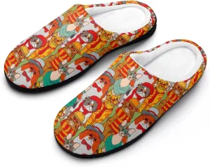 Mens House Slippers Women's Halloween Checkered Cotton Slippers Soft Clog Slippers Non-Slip Sole Indoor Outdoor Shoes