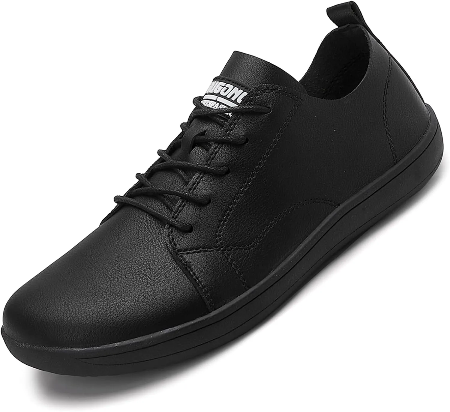 Men's Leather Wide Toe Minimalist Barefoot Shoes Casual Lace-Up Lightweight Zero Drop Sole Walking Running Shoes Comfortable Gym Trail Trainer Sneakers