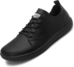 Men's Leather Wide Toe Minimalist Barefoot Shoes Casual Lace-Up Lightweight Zero Drop Sole Walking Running Shoes Comfortable Gym Trail Trainer Sneakers