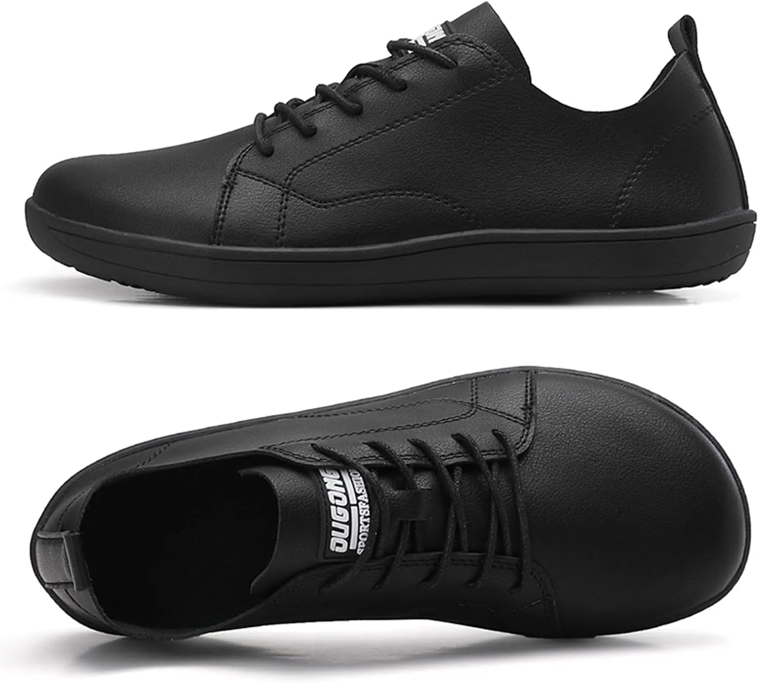 Men's Leather Wide Toe Minimalist Barefoot Shoes Casual Lace-Up Lightweight Zero Drop Sole Walking Running Shoes Comfortable Gym Trail Trainer Sneakers