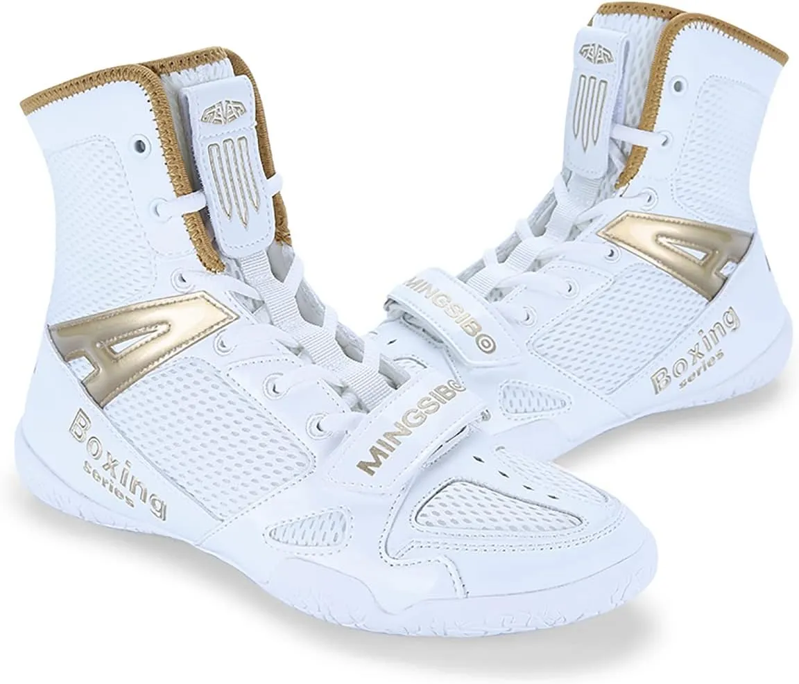Men's Pro Boxing Shoes Breathable Wrestling Shoes Lightweight Training Shoe for Adult & Youth Men Women High Top Fitness Sneakers Non Slip Rubber Boots Deep Squat Combat Shoes