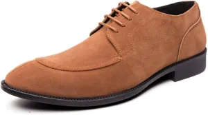 Mens Retro Suede Leather Lace Up Dress Oxfords Shoes Classic Slip On Low Top Pointed Toe Non-Slip Flats Derby Shoes for Formal Business Wedding (Coffee Color,6)