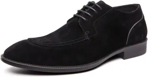 Mens Retro Suede Leather Lace Up Dress Oxfords Shoes Classic Slip On Low Top Pointed Toe Non-Slip Flats Derby Shoes for Formal Business Wedding (Coffee Color,6)