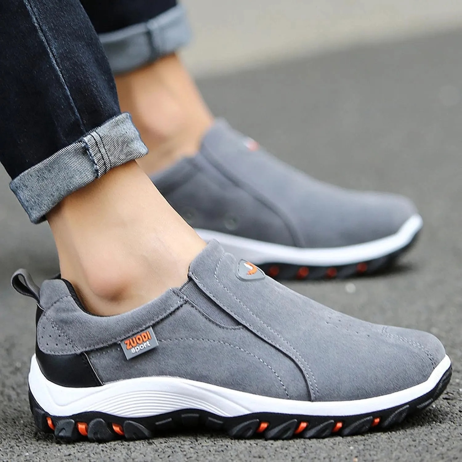 Men's Slip On Hands Free Waterproof Work Loafers Leather Walking Hiking Slip-on Casual Breathable Comfortable Outdoor Business Suede Cushioning Shoes