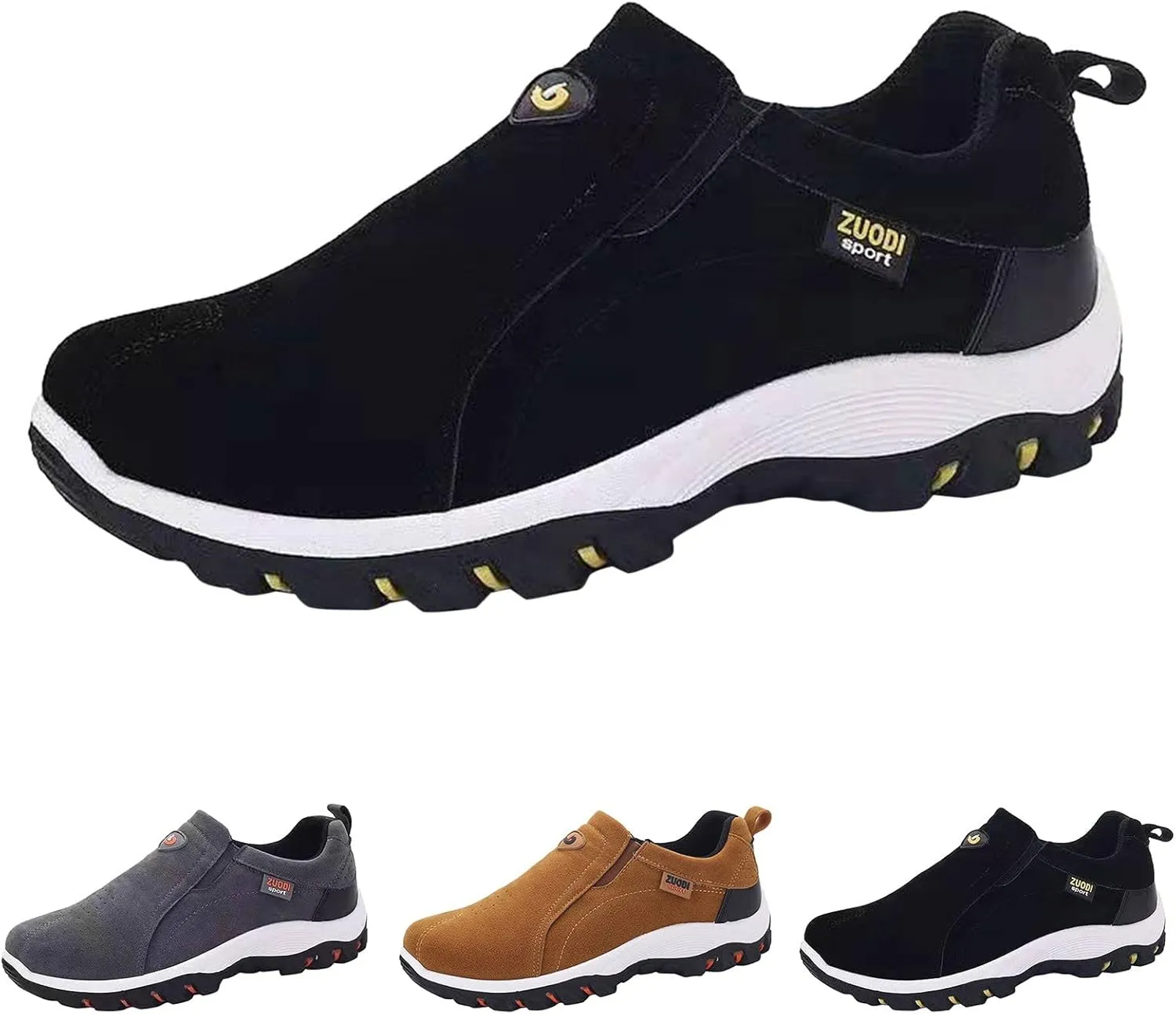 Men's Slip On Hands Free Waterproof Work Loafers Leather Walking Hiking Slip-on Casual Breathable Comfortable Outdoor Business Suede Cushioning Shoes