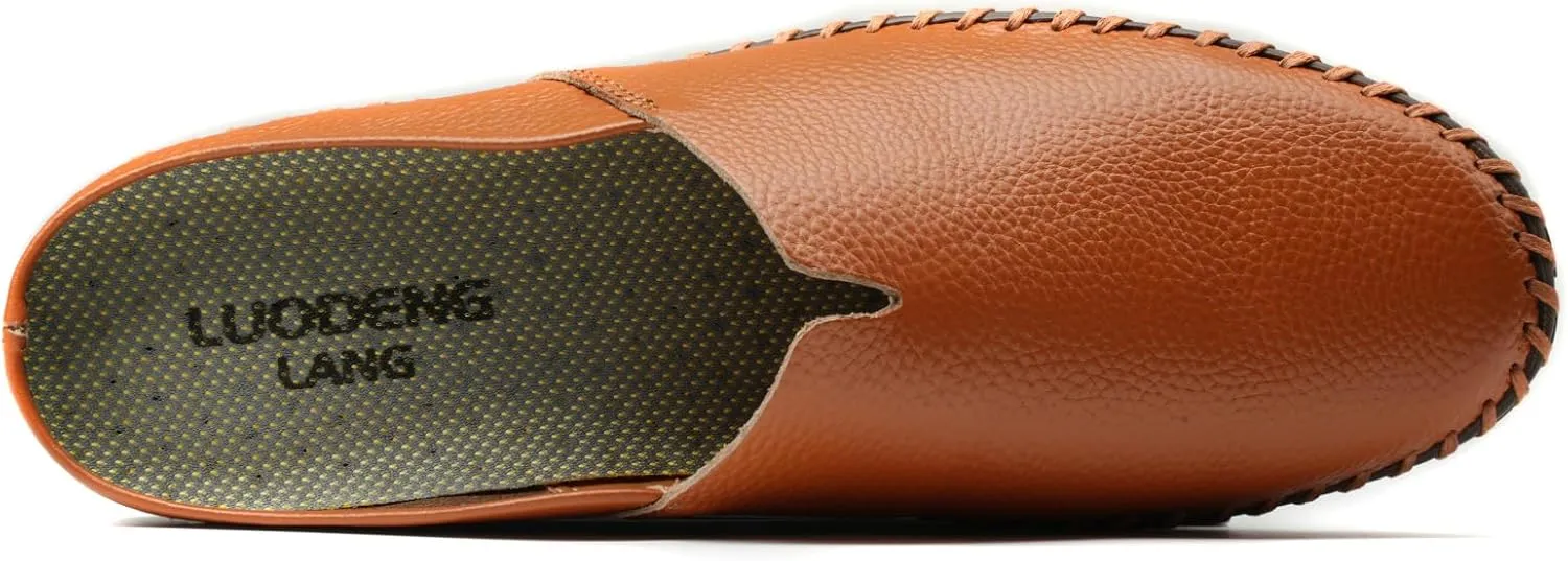 Men’s Slip-On Loafers Mules Clog Handmade Leather Slippers Hand Stitched no-Heel Casual Shoes for Men Breathable Comfortable Soft