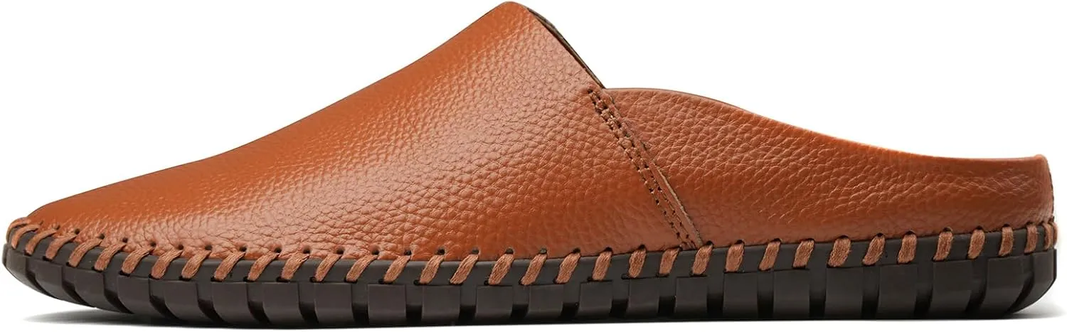 Men’s Slip-On Loafers Mules Clog Handmade Leather Slippers Hand Stitched no-Heel Casual Shoes for Men Breathable Comfortable Soft