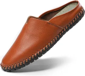 Men’s Slip-On Loafers Mules Clog Handmade Leather Slippers Hand Stitched no-Heel Casual Shoes for Men Breathable Comfortable Soft