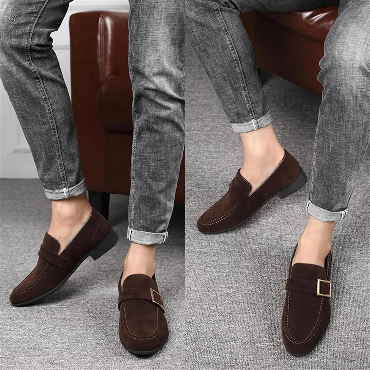 Men's Suede Penny Loafers Slip On Soft Leather Dress Tuxedo Shoes Casual Lightweight Moccasins Driving Boat Shoes
