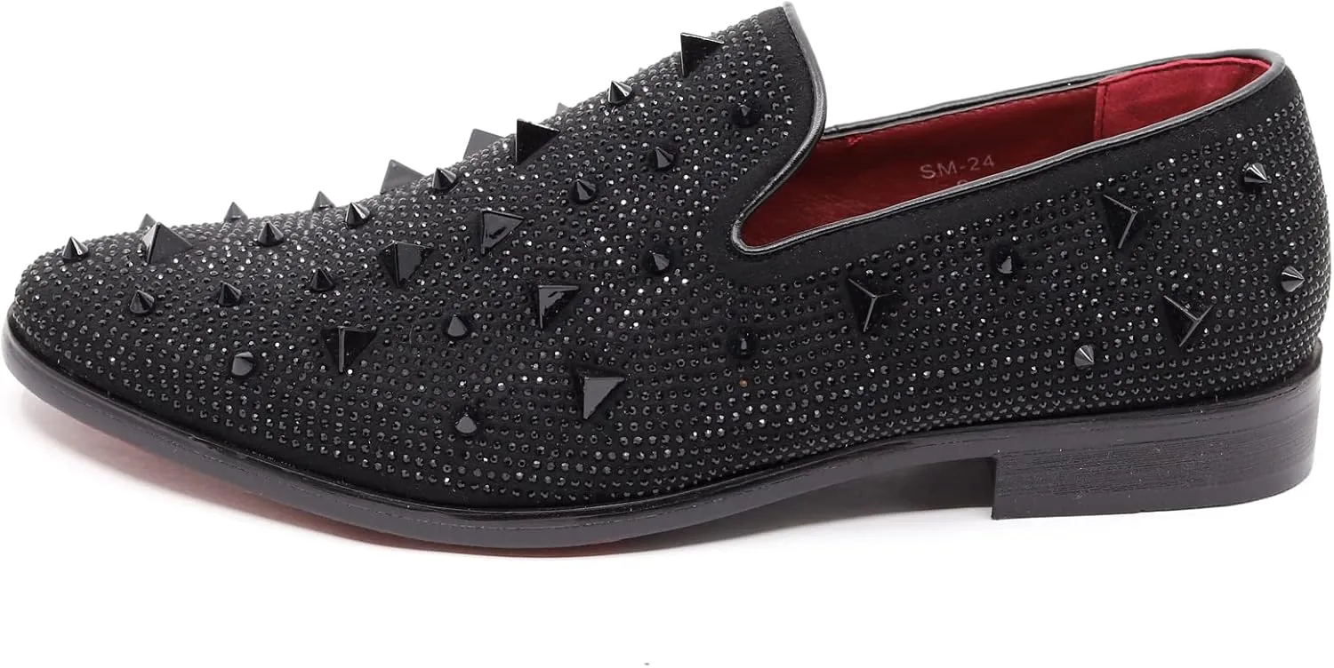 Men's Vintage Spike Rhinestone Designer Classic Smoking Dress Tuxedo Loafers Slip On Shoes SM-24