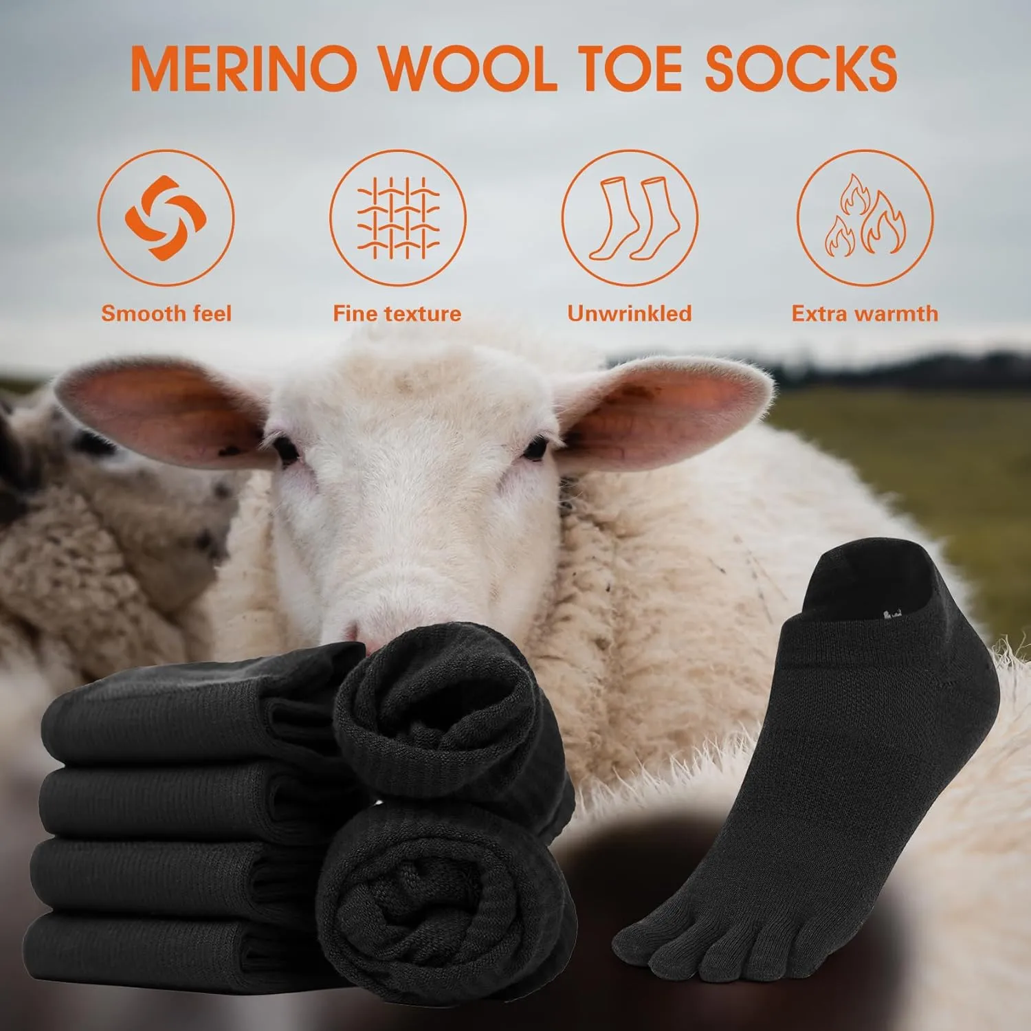 Merino Wool Toe Socks for Men and Women Athletic Runing Ankle Toe Separation Socks (2-3 Pairs)