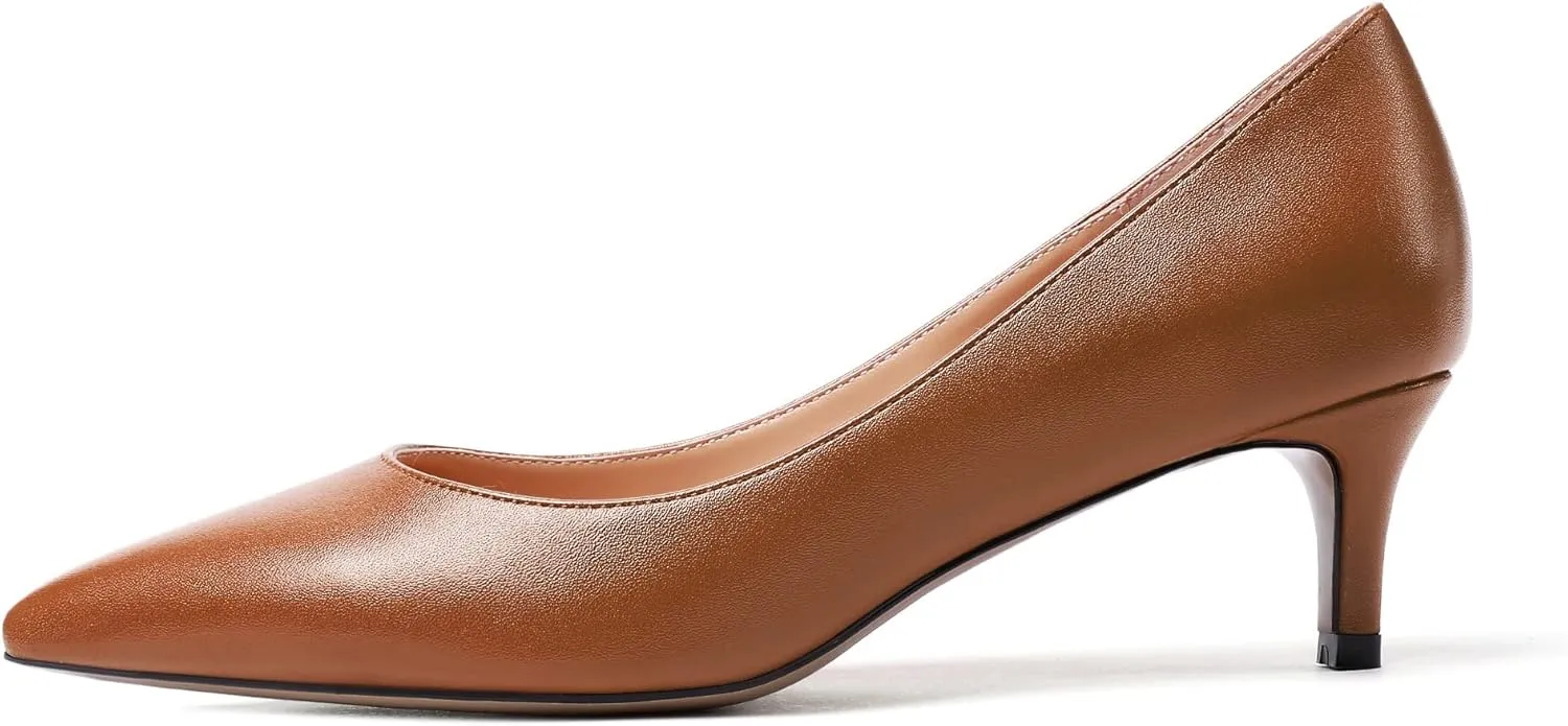 Mettesally Women's Kitten Heel Pumps Pointed Toe Mid Heels Slip On Low Stiletto Heel Party Office Dress Shoes