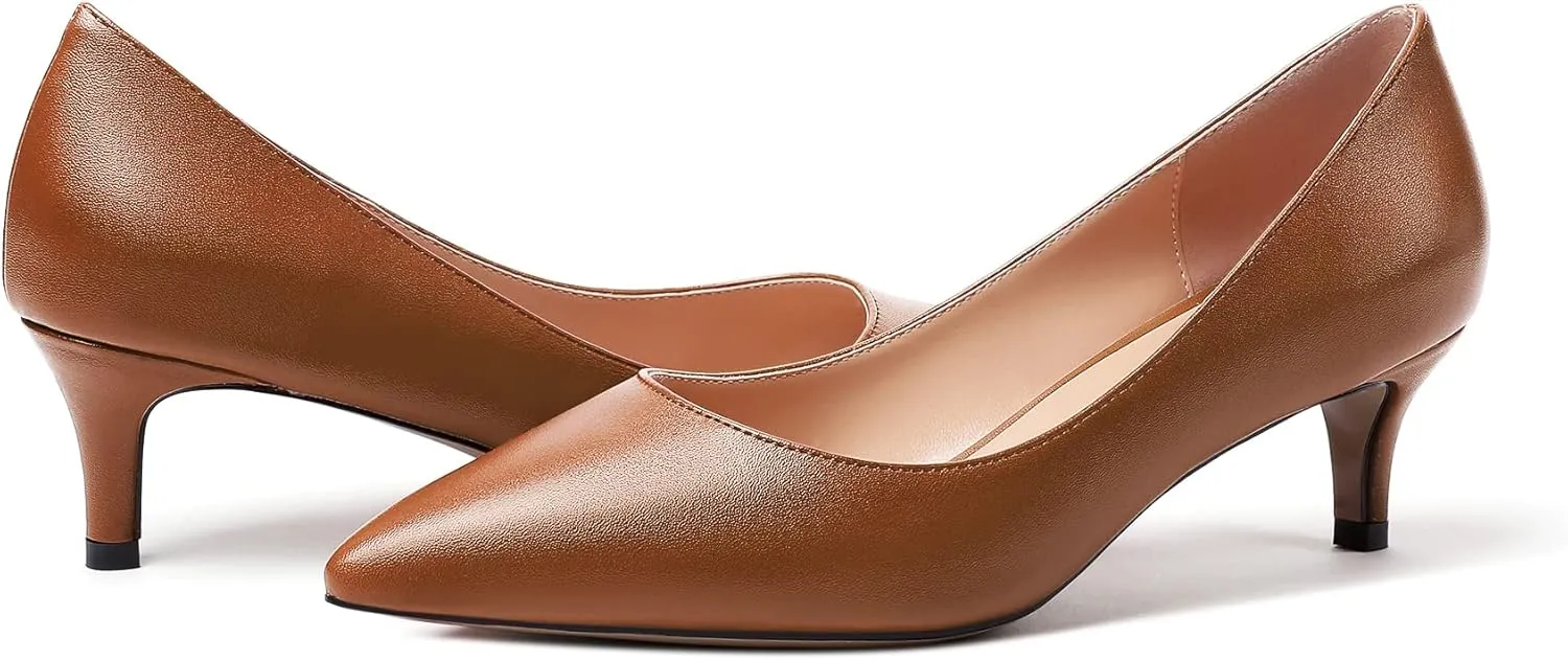 Mettesally Women's Kitten Heel Pumps Pointed Toe Mid Heels Slip On Low Stiletto Heel Party Office Dress Shoes