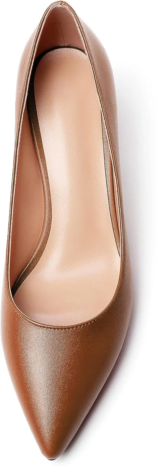 Mettesally Women's Kitten Heel Pumps Pointed Toe Mid Heels Slip On Low Stiletto Heel Party Office Dress Shoes