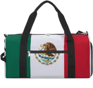 Mexican Flag Duffle Bag with Shoe Compartment Lightweight Waterproof Gym Bag for Travel Yoga