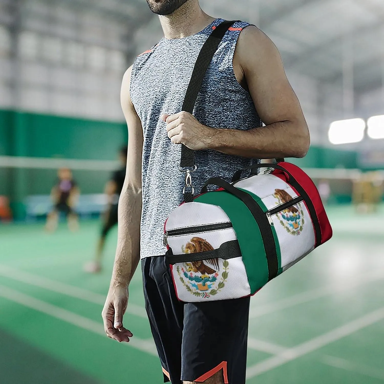 Mexican Flag Duffle Bag with Shoe Compartment Lightweight Waterproof Gym Bag for Travel Yoga