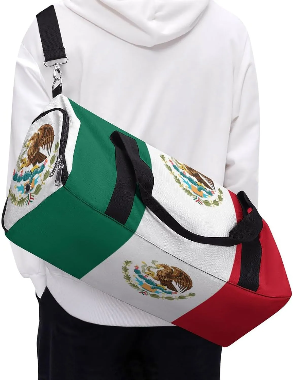 Mexican Flag Duffle Bag with Shoe Compartment Lightweight Waterproof Gym Bag for Travel Yoga