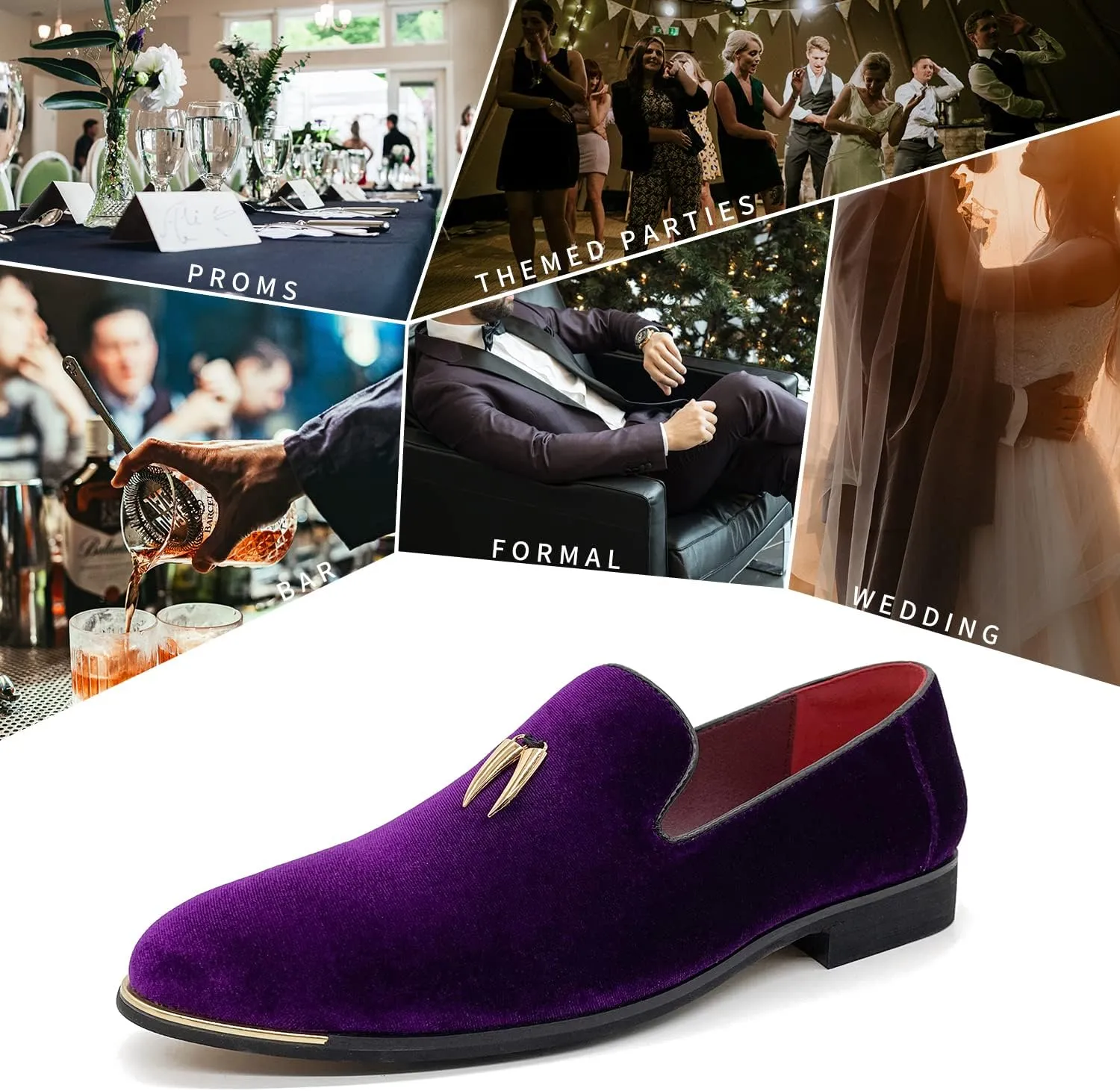 MHB Men's Multiple Colors Velvet Loafer Slip-on Tuxedo Dress Shoes Glitter Suede Smoking Slipper
