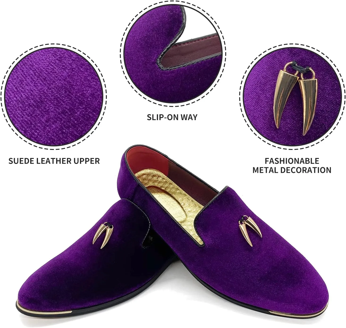 MHB Men's Multiple Colors Velvet Loafer Slip-on Tuxedo Dress Shoes Glitter Suede Smoking Slipper