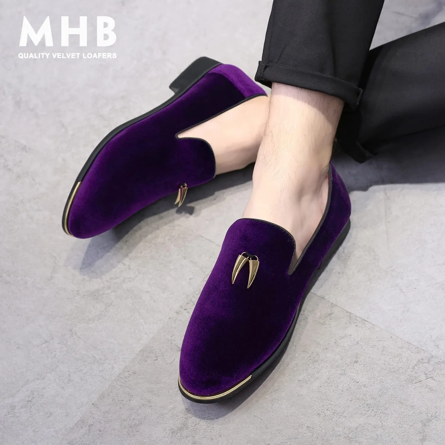 MHB Men's Multiple Colors Velvet Loafer Slip-on Tuxedo Dress Shoes Glitter Suede Smoking Slipper